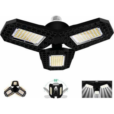 Lámpara LED de 60 W para garaje, bombilla de techo deformable E27 con 3 paneles ajustables, luz blanca fría, para garaje, taller, almacén, sótano, pasillo, estadio [Clase energética A+] [Clase energét (1/5)