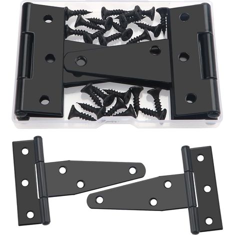 Charnières en T 7,6 cm, 4 pièces, métal, 24 vis, portails, abris de jardin, fenêtres, clôtures, salles de rangement, noir