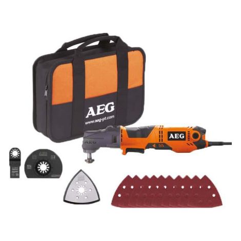 AEG – Outil multifonction électrique 300W – Têtes interchangeables pour découpe, ponçage et sciage – Éclairage LED – OMNI300KIT1 (1/10)