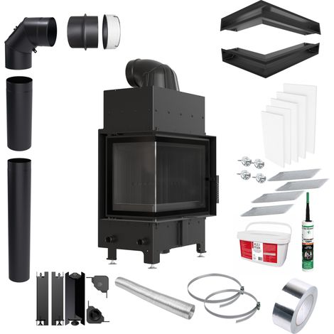Kamin KRATKI FLOKI S Links 8kW Ø160 Schwarz Eckig Set mit Schließung (1/5)