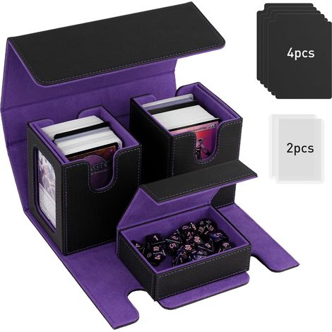 Boîte de Jeu du Commandant, Etui à Cartes en Cuir Magnétique pour 200+ Cartes à Double Couverture, Boîte de rangement avec 4 Séparateurs Compatible avec TCG CCG, Noir (1/5)