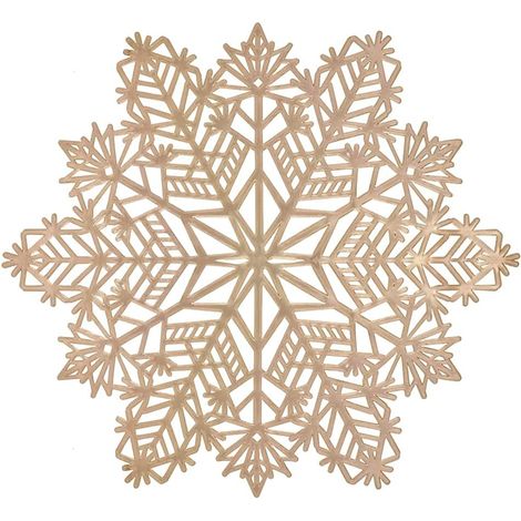 Ensemble de 3 sets de table à motifs de flocons de neige de Noël en métal doré, sets de table en vinyle pour les fêtes, lavables, adaptés pour la décoration de table de fête (Or) (1/5)