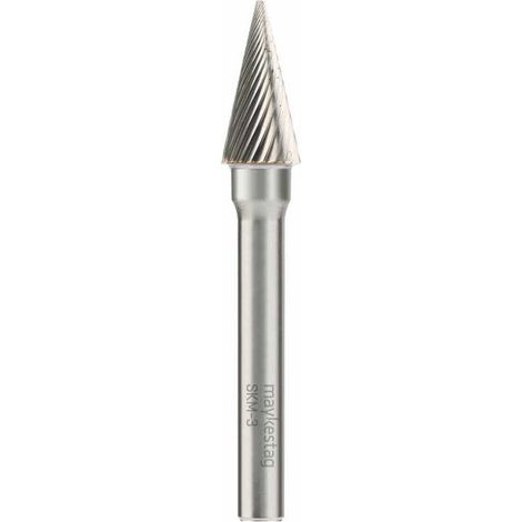 Fraise Rotative HM Tige Cylindrique Conique à Pointe Fine - Aciers, Inox D. 8 x Lt. 63 x Lu. 18 x Q. 6 mm - Diamwood