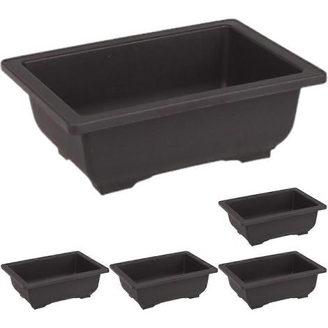 Set mit 5 rechteckigen Kunststofftöpfen für Bonsai, Sukkulenten und Blumen (Untersetzer nicht enthalten). – 16,50 x 12,00 x 6,00 cm (1/2)