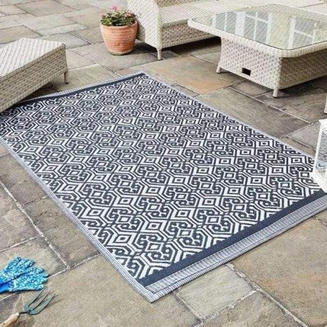 Patio Outdoor Rug 150 x 210cm Polypropylene Waterproof Reversible Picnic Beach Mat Indoor Outdoor Plastic Rug UV Resistant Portable