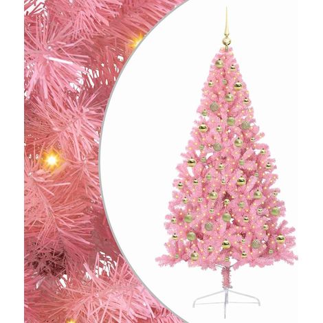 Künstlicher vorbeleuchteter Weihnachtsbaum Rosa 180 cm PVC vidaXL