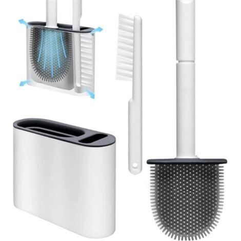 Brosse WC flexible avec support pour nettoyage en profondeur avec fentes d'aération, support au sol et fixation murale