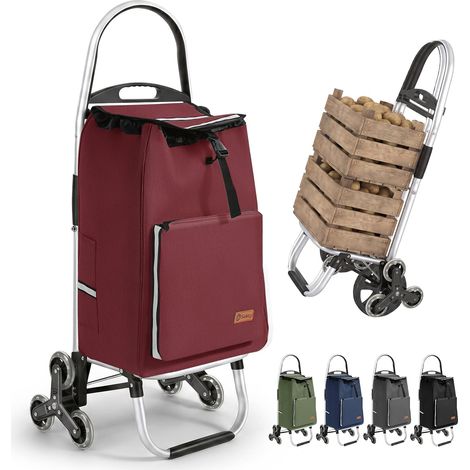 Chariot de Courses Pliable XXL avec Compartiment réfrigérant, Cadre en Aluminium, 3 + 3 Roues, pour escaliers et Usage Quotidien, Rouge (1/5)