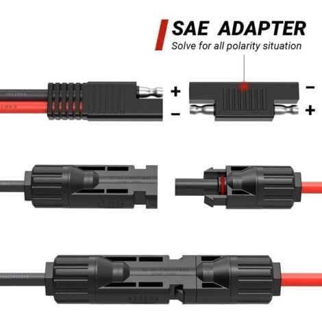 QORVA-Adaptateur MC4 vers SAE pour panneau solaire vers câble SAE 10 AWG - Kit chargeur de batterie pour panneau solaire de camping-car 50 cm