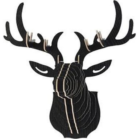Modèle De Cerf En Bois 3D Sculpture De Tête De Faune Animale à Suspendre Au Mur - Noir (1/5)