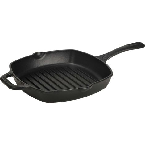 Victoria 39561 Sartén Grill Hierro Fundido Esmaltado Inducción 25x25cm Apta Fuego Barbacoa, Cast Iron Skillet Negro (1/5)