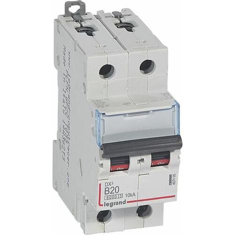Disjoncteur DX³6000 10kA arrivée haute et départ bas à vis 2P 230V à 400V - 20A - courbe B - 2 modules - LEGRAND
