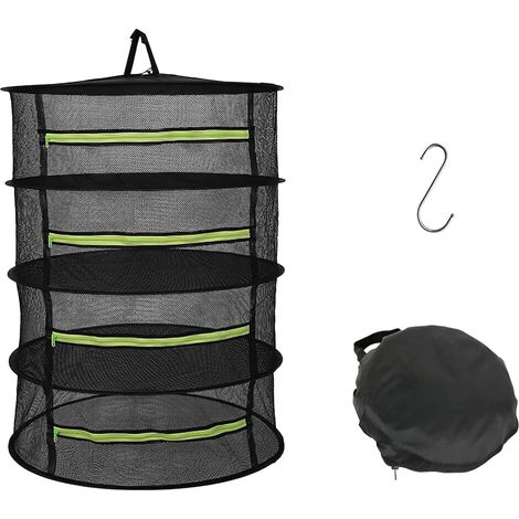 Filet de séchage pour plantes en maille, pliable et suspendu, avec fermeture éclair, pour herbes aromatiques, noir, 4 couches