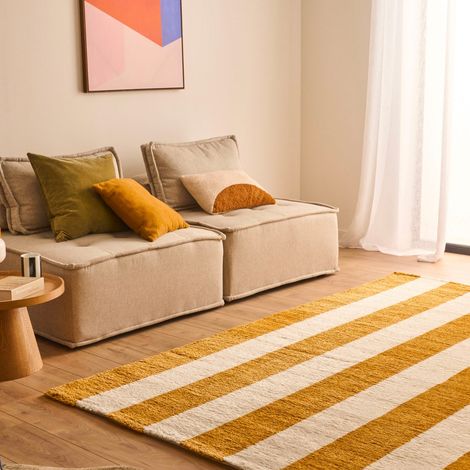 Tapis intérieur rayures ocre et blanc - Pablo 80 x 140 cm