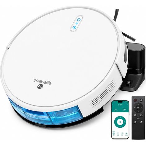 Robot Aspirateur Laveur – Aspiration Extrême 3000Pa, Recharge Auto, Anti-Chute, App Contrôle, Pour Poils d’Animaux, Sols Durs et Moquettes, Aspiration et Lavage, 4 Modes de Nettoyage, Blanc (1/5)