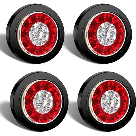 Lot de 4 feux arrière à LED ronds, feux stop arrière, feux arrière ronds 24 LED, pour camions de VR (noir rouge et blanc)