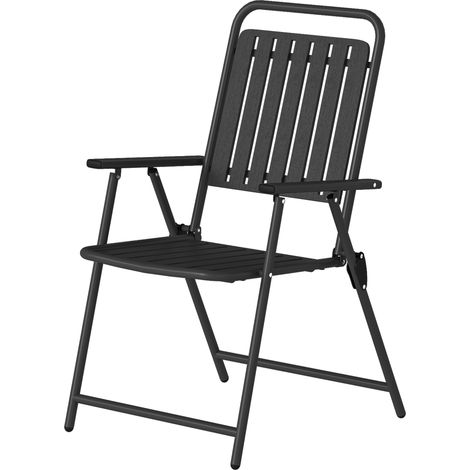 Ensemble de 4 chaises de jardin pliantes avec accoudoirs, dossier et assise, structure en métal, 55 x 63 x 93 cm, noires (1/5)