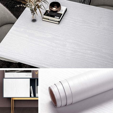 Papier Adhésif pour Meuble Bois Blanc Papier Peint Adhésif Mural Décoratif Amovible Lavable Autocollant Stickers Meubles pour Cuisine Salon Table Porte Armoire Tiroir de 40CM2M (1/5)