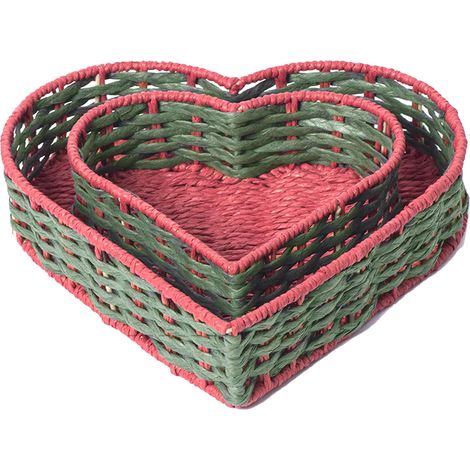Cestas de Almacenamiento Corazón, 2 Unidades Hechas a Mano con Cuerda de Papel Trenzada, Decoración Rústica para Organizar Llaves en la Entrada o Escritorio (1/4)