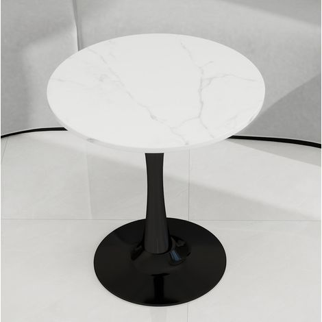 Tavolino rotondo 70 x 70 x 72 cm effetto marmo bianco venato, piede nero DESVIAE (1/5)