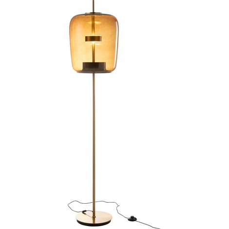 Lampadaire led verre marron design élégant pour salon moderne - Verre marron ambré et doré (1/5)