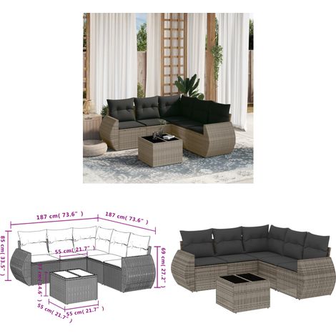 6-tlg. Garten-Sofagarnitur mit Kissen Grau Poly Rattan - Gartenmöbel Set - PE-Rattan Möbel - Outdoor Lounge - Esstisch - Gartenstuhl - Home & Living (1/3)