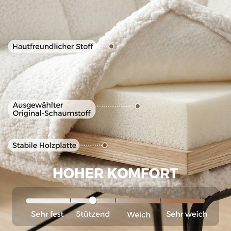 Fauteuil lounge moderne en polaire sherpa, dossier incurvé, accoudoirs intégrés, pieds métalliques, blanc crème (1/5)