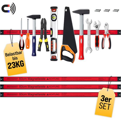 MONZANA® Barre magnétique pour outils aimant puissant rangement outils barre aimantée murale charge max. 23 kg outillage 3x 60 cm