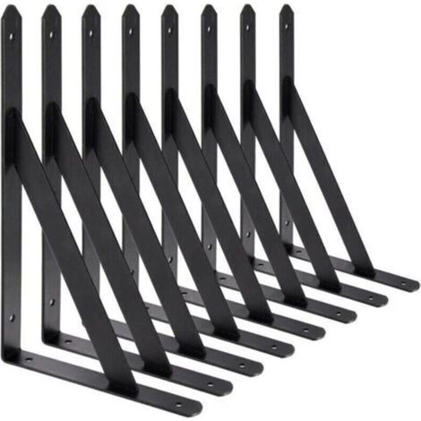 BR-Vie Equerre Etagere Murale, 8 Pcs Supports Triangulaires de 90 Degrés en Acier, Équerres Étagères 200mm x 120mm, Support d'angle Brace (Noir) (1/5)