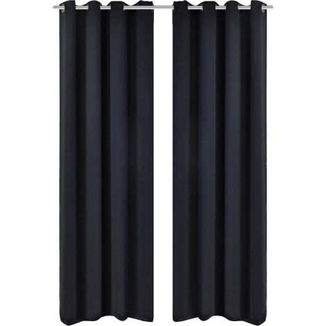 Rideaux occultants à anneaux métalliques, 135 x 245 cm, noirs (1/4)