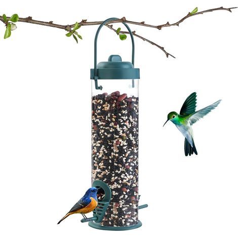 Mangeoires à oiseaux suspendues, nichoir en plastique rigide de qualité supérieure avec ouvertures pour l'alimentation, idéal pour l'extérieur (pelouse et jardin), graines mélangées, observation des o (1/5)