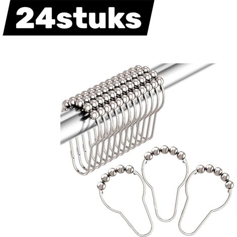 24 pièces - Crochets de rideau de douche en acier inoxydable - Crochets de suspension - Crochets pour stores enrouleurs avec cinq perles (1/5)