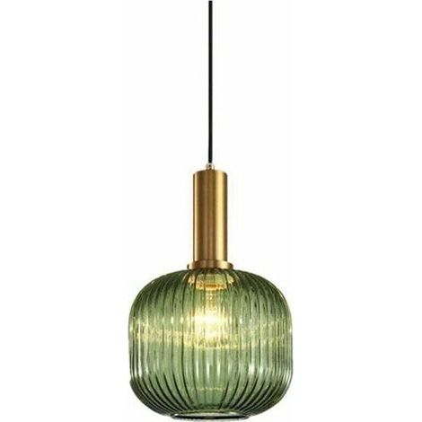 Suspension vintage industrielle, plafonnier suspendu de style rétro moderne, suspension, abat-jour en verre avec support de lampe en laiton poli [Classe énergétique A++] (1/5)