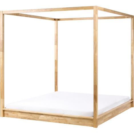Cama con dosel estilo minimalista de madera 180 x 200 cm dormitorio marrón claro Herliere