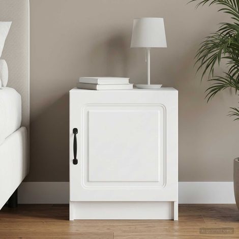 Table de chevet blanche vintage avec porte, bois d’ingénierie, 43 x 34,5 x 47 cm - PANGIVO (1/5)