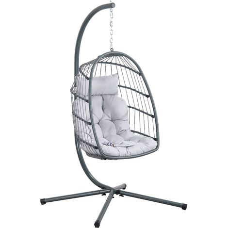 Poltrona A Dondolo Sospesa In Rattan Grigio Con Cuscini E Portata 140 Kg (1/5)