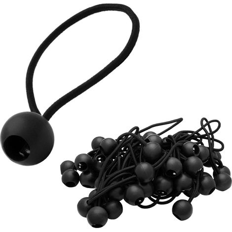 Lot de 50 tendeurs élastiques, crochets et boules en plastique, pour bâches, tonnelles et tentes, noir haute tension (1/5)