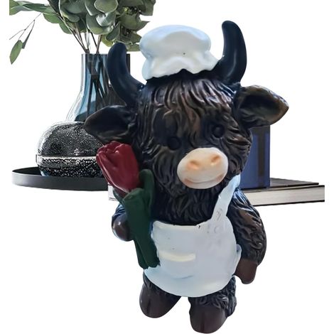 Figurine De Vache des Highlands Sculpture Décorative en Résine Highland Cow Statue Animal De Bureau pour Maison,pour Salle de Bain, Adultes, Cuisine, Chambre, Salon, Noël, Mariage, (1/5)