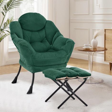 Sessel mit Hocker, Relaxsessel mit Fußstütze, Seitentasche, Grün (1/5)