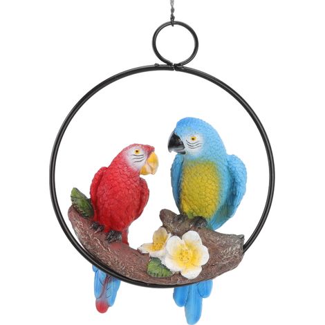 Pendentif perroquet en résine, anneau en fer pour jardin, décoration pour cour ou balcon, petit perroquet rouge et bleu (1/5)