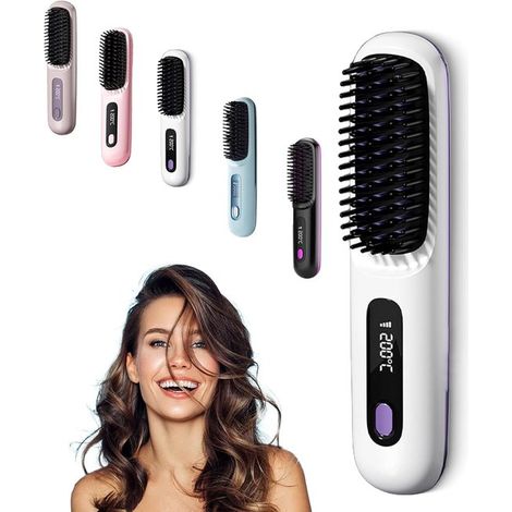 Spazzola per capelli riscaldata e ricaricabile - Pettina e acconcia facilmente - Design portatile da viaggio - Bianca - 1 pezzo
