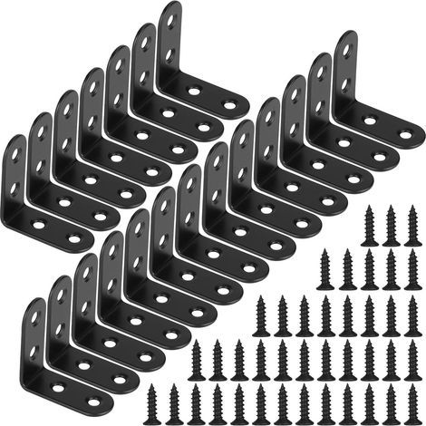 Equerre de Fixation Noir Angle Droit Support en forme de L Metalliques Equerres avec Vis pour Bois Meubles Placard Support 20 Pièces 40 40 18mm (1/5)