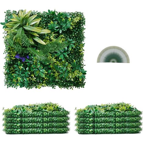 VEVOR Pannelli da Parete in Erba Artificiale, 8 Pezzi da 500 x 500 mm Pannello di Bosso Verde Combinato 3D per Decorazioni Verdi per Interni ed Esterni e Copertura di Recinzione in Edera, per Giardino