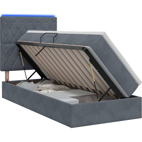 Maison Exclusive - Letto con contenitore LED e materasso Grigio Scuro 90 x 200 cm (1/5)