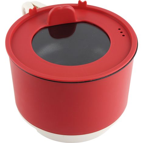Kleiner elektrischer Reiskocher, tragbarer Warmhaltetopf, schnelles Aufheizen, einfache Bedienung, elektrischer Topf für Pasta, Suppe, Steak, Camping, EU-Stecker 220 V, Rot (1/5)