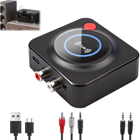 Recepteur Bluetooth 5.1,3,5 mm AUX Adaptateur pour Chaine Hi-FI Stéréo NFC Adaptateur Bluetooth Récepteur pour Chaîne Ampli, Enceinte, Home Cinéma, Smartphone, Tablette, PC, Support Carte NFC TF (1/5)