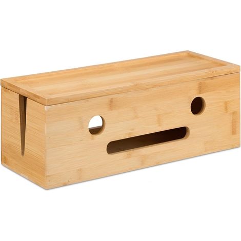 Boîte organisatrice de câbles pratique pour meuble TV 15,5 x 42 x 16 cm en bambou nature (1/5)