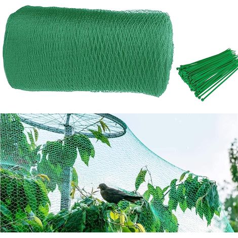 QAZQA 4m x 10m Filet de Jardin - Filet Anti-Oiseaux Vert - Protèger Les Plantes, Les Fruits, Les Arbres des Animaux - Filet en Maille Tissée Très Résistant, Réutilisable et Colliers de Serrage
