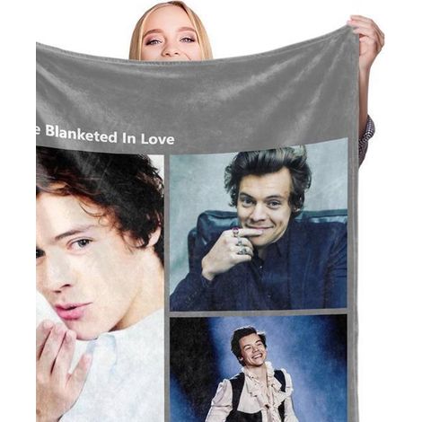 Couverture personnalisée Harry Styles BL600D-5, 140x200 cm, plaide étoile star design, tissu doux pour lit ou canapé, cadeau fan. (1/3)