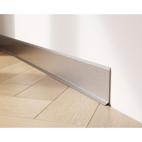 Battiscopa decorativo in acciaio inossidabile per parete e muro - 8 cm x 270 cm - Argento Satinato